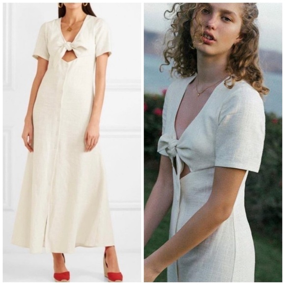 Staud Maya Linen Cut Out Maxi Dress Cream Ivory Size 2 - Picture 1 of 7